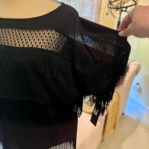 MWT! Ella Moss size L black sheer, polka dot and fringe top. Never worn! - Picture 4 of 9